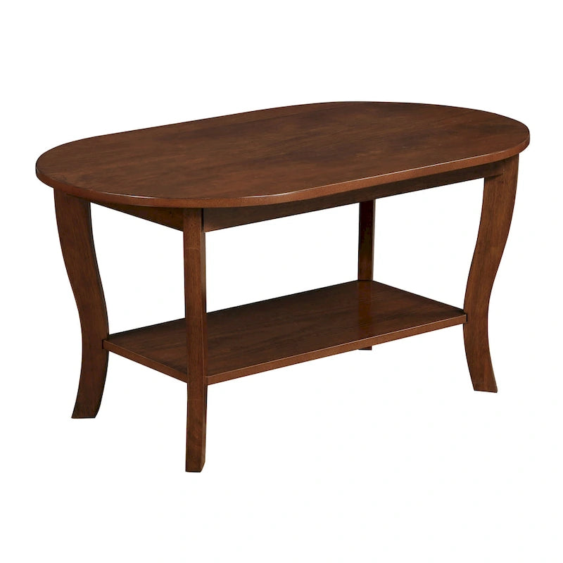 Table basse ovale avec étagère, 2 niveaux, pour 2 personnes - Espresso / Blanc / Noir