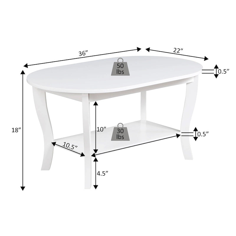 Table basse ovale avec étagère, 2 niveaux, pour 2 personnes - Espresso / Blanc / Noir