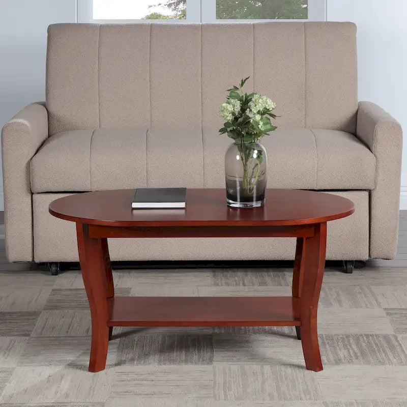 Table basse ovale avec étagère, 2 niveaux, pour 2 personnes - Espresso / Blanc / Noir