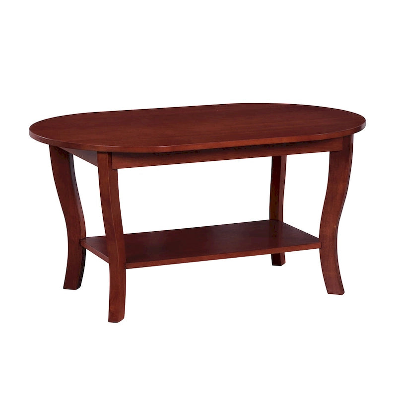 Table basse ovale avec étagère, 2 niveaux, pour 2 personnes - Espresso / Blanc / Noir