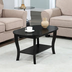 Table basse ovale avec étagère, 2 niveaux, pour 2 personnes - Espresso / Blanc / Noir