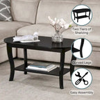 Table basse ovale avec étagère, 2 niveaux, pour 2 personnes - Espresso / Blanc / Noir