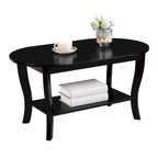 Table basse ovale avec étagère, 2 niveaux, pour 2 personnes - Espresso / Blanc / Noir