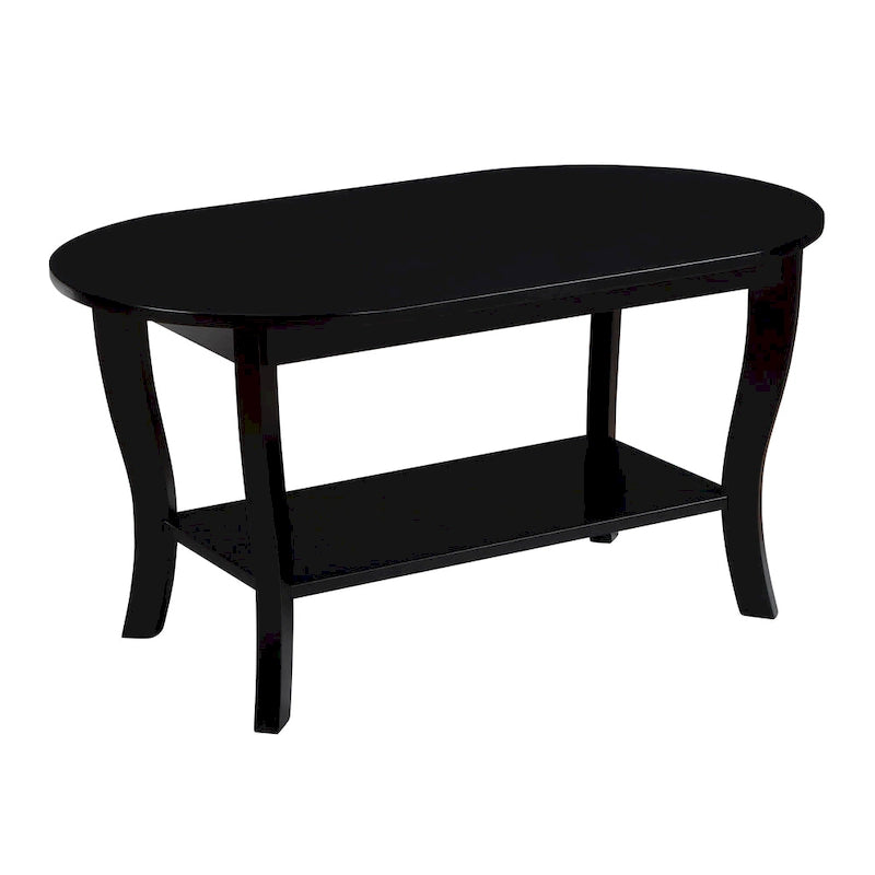 Table basse ovale avec étagère, 2 niveaux, pour 2 personnes - Espresso / Blanc / Noir