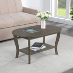 Table basse ovale avec étagère, 2 niveaux, pour 2 personnes - Espresso / Blanc / Noir