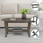 Table basse ovale avec étagère, 2 niveaux, pour 2 personnes - Espresso / Blanc / Noir