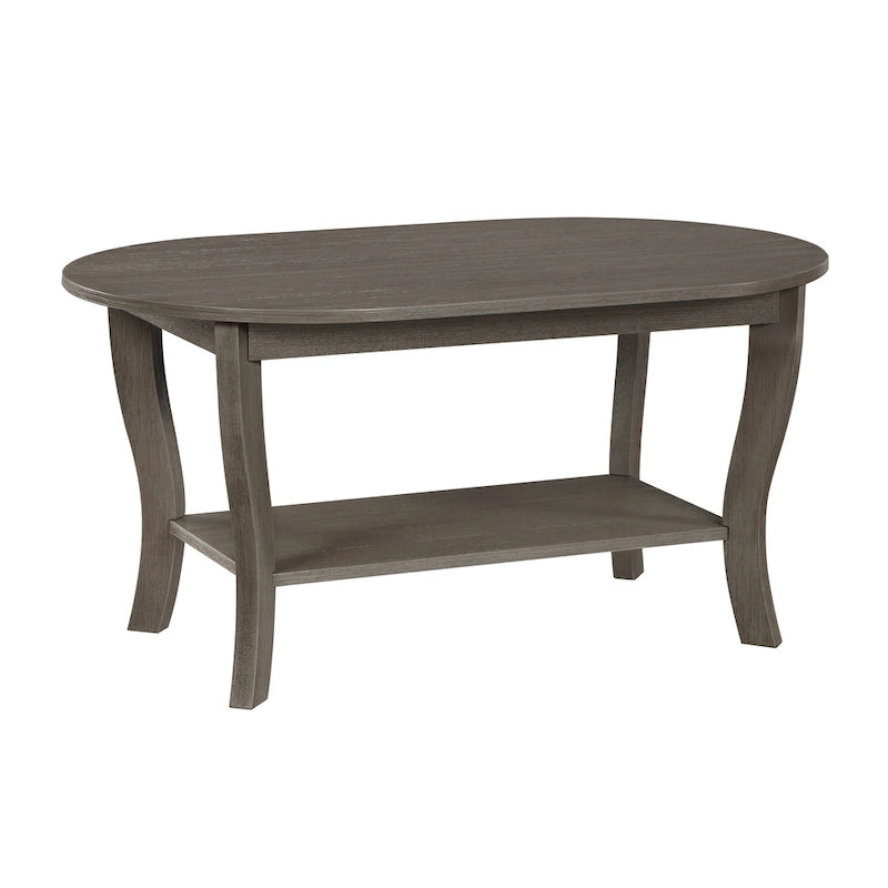 Table basse ovale avec étagère, 2 niveaux, pour 2 personnes - Espresso / Blanc / Noir