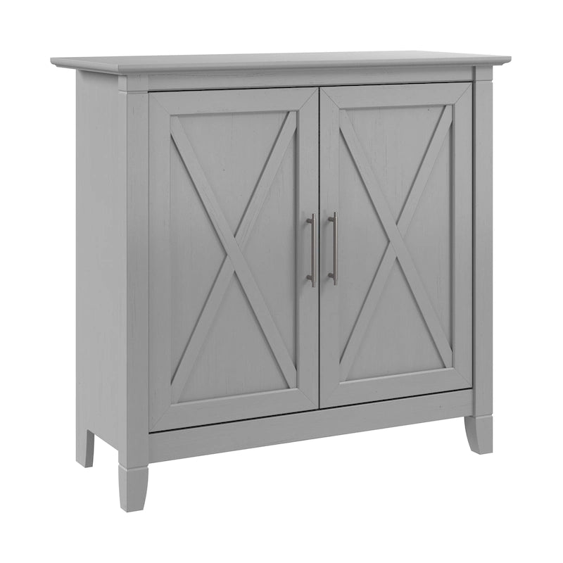 Meuble de rangement 2 portes style ferme Cape Cod Gris / Gris lavé / Chêne blanc pur avec accents en X, à usage unique