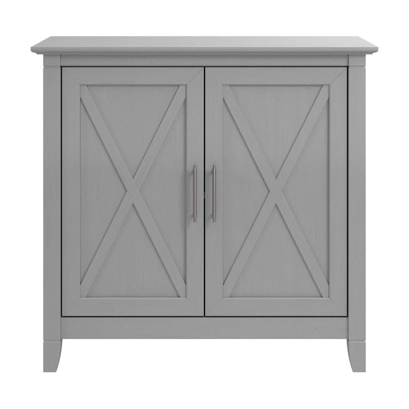 Meuble de rangement 2 portes style ferme Cape Cod Gris / Gris lavé / Chêne blanc pur avec accents en X, à usage unique
