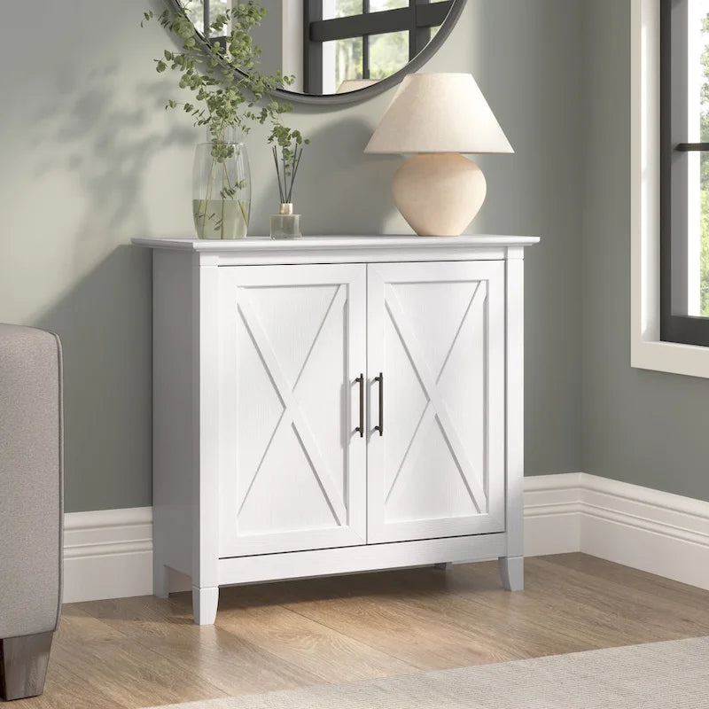 Meuble de rangement 2 portes style ferme Cape Cod Gris / Gris lavé / Chêne blanc pur avec accents en X, à usage unique