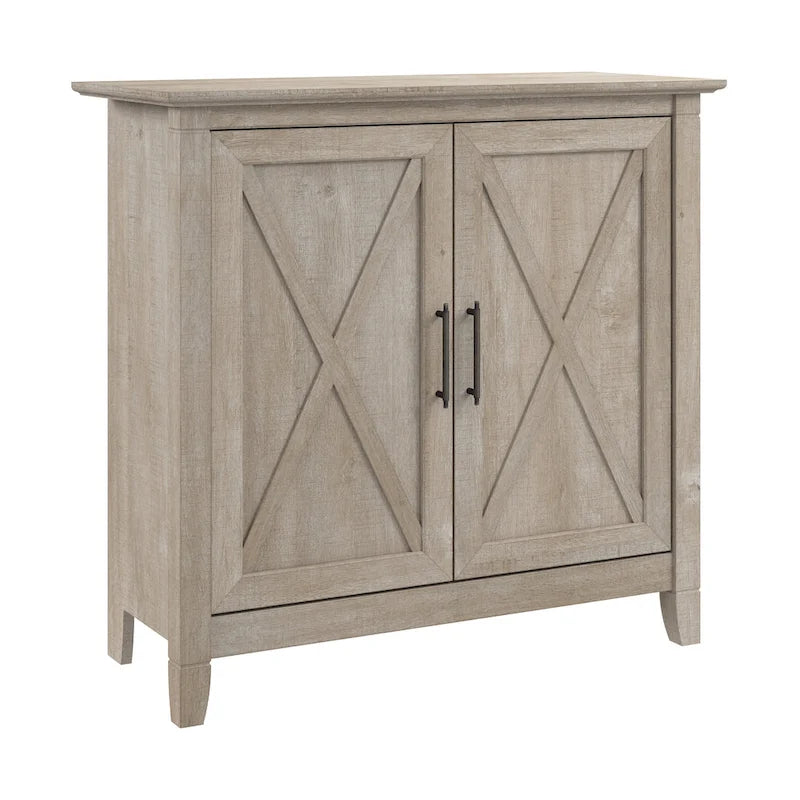 Meuble de rangement 2 portes style ferme Cape Cod Gris / Gris lavé / Chêne blanc pur avec accents en X, à usage unique