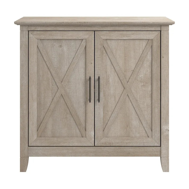 Meuble de rangement 2 portes style ferme Cape Cod Gris / Gris lavé / Chêne blanc pur avec accents en X, à usage unique