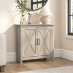 Meuble de rangement 2 portes style ferme Cape Cod Gris / Gris lavé / Chêne blanc pur avec accents en X, à usage unique