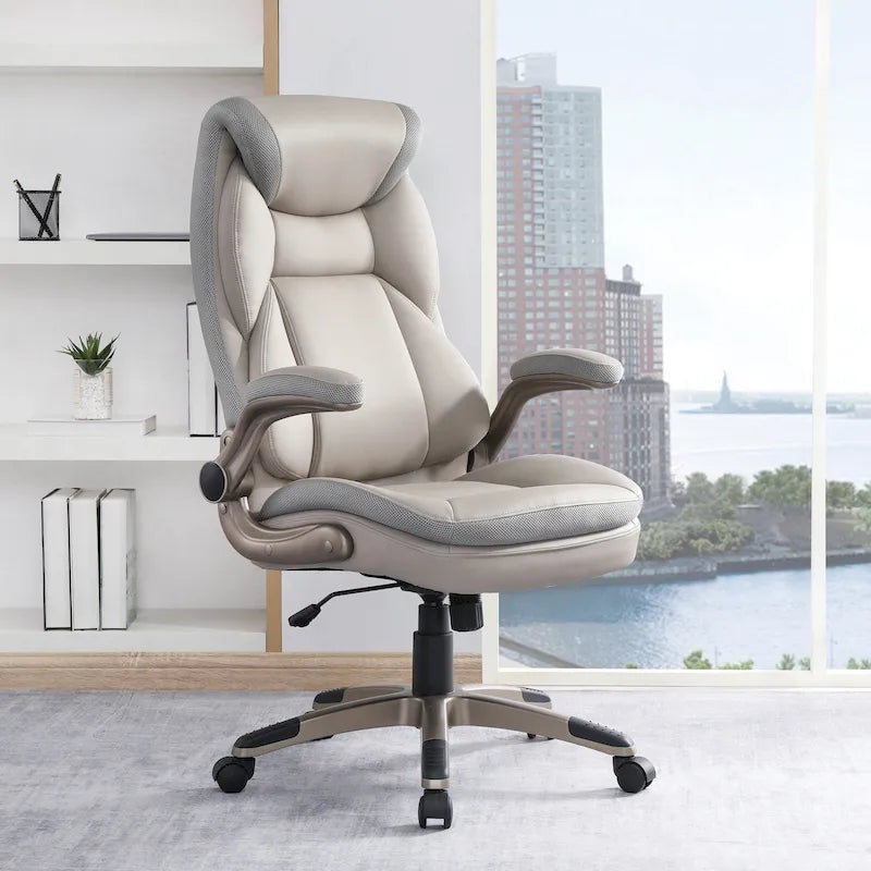 Fauteuil de bureau de direction en cuir reconstitué taupe / noir / anthracite, simple