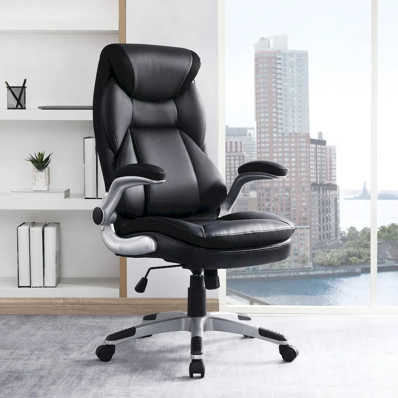 Fauteuil de bureau de direction en cuir reconstitué taupe / noir / anthracite, simple
