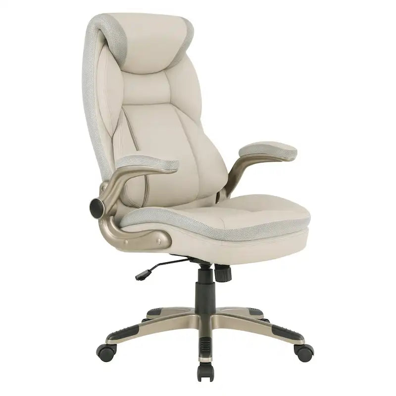 Fauteuil de bureau de direction en cuir reconstitué taupe / noir / anthracite, simple