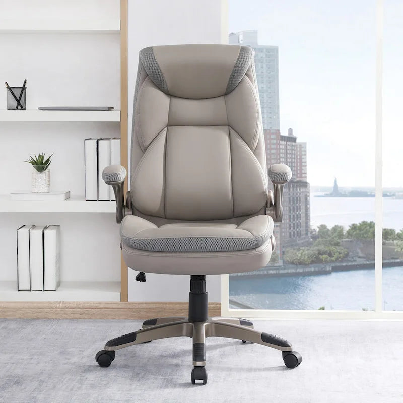 Fauteuil de bureau de direction en cuir reconstitué taupe / noir / anthracite, simple