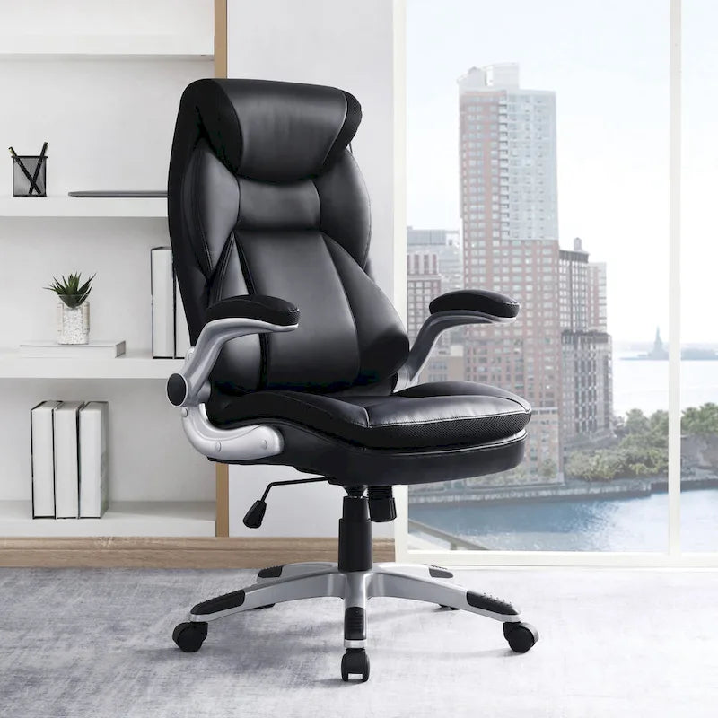 Fauteuil de bureau de direction en cuir reconstitué taupe / noir / anthracite, simple