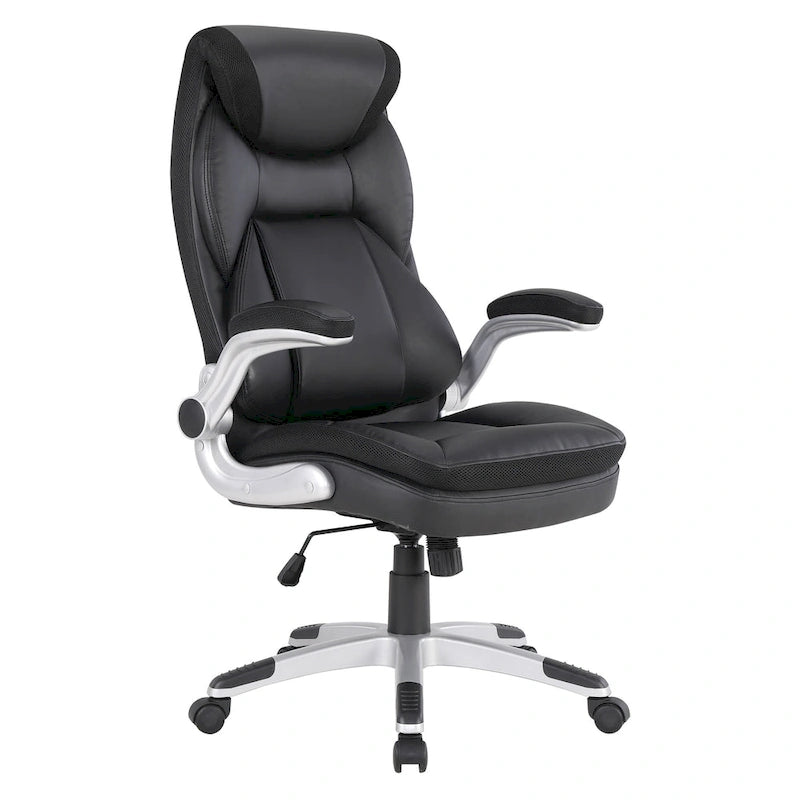 Fauteuil de bureau de direction en cuir reconstitué taupe / noir / anthracite, simple