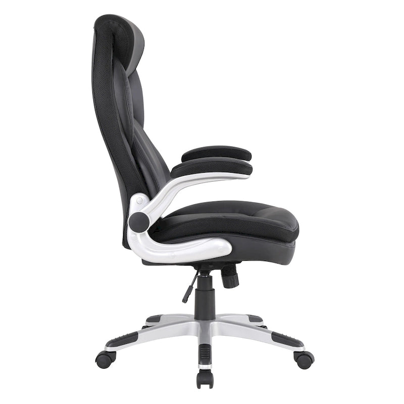 Fauteuil de bureau de direction en cuir reconstitué taupe / noir / anthracite, simple