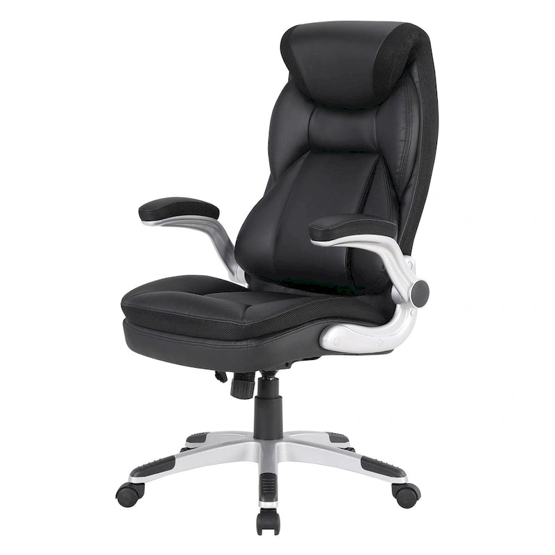 Fauteuil de bureau de direction en cuir reconstitué taupe / noir / anthracite, simple