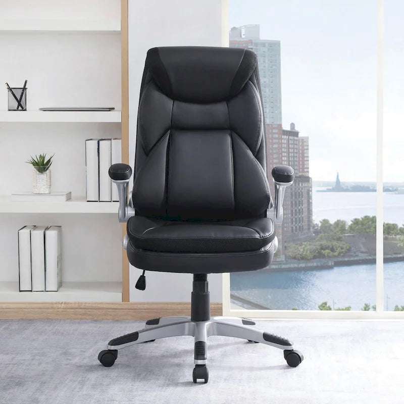 Fauteuil de bureau de direction en cuir reconstitué taupe / noir / anthracite, simple