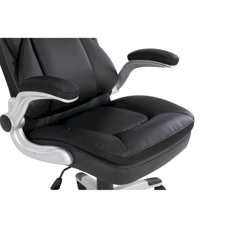 Fauteuil de bureau de direction en cuir reconstitué taupe / noir / anthracite, simple