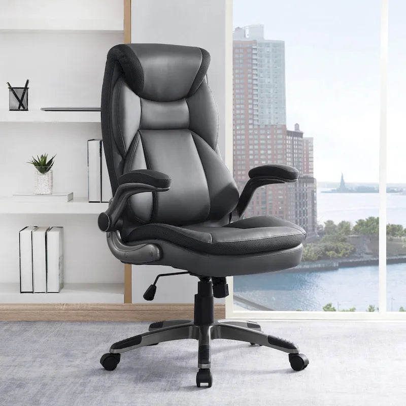 Fauteuil de bureau de direction en cuir reconstitué taupe / noir / anthracite, simple