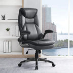 Fauteuil de bureau de direction en cuir reconstitué taupe / noir / anthracite, simple