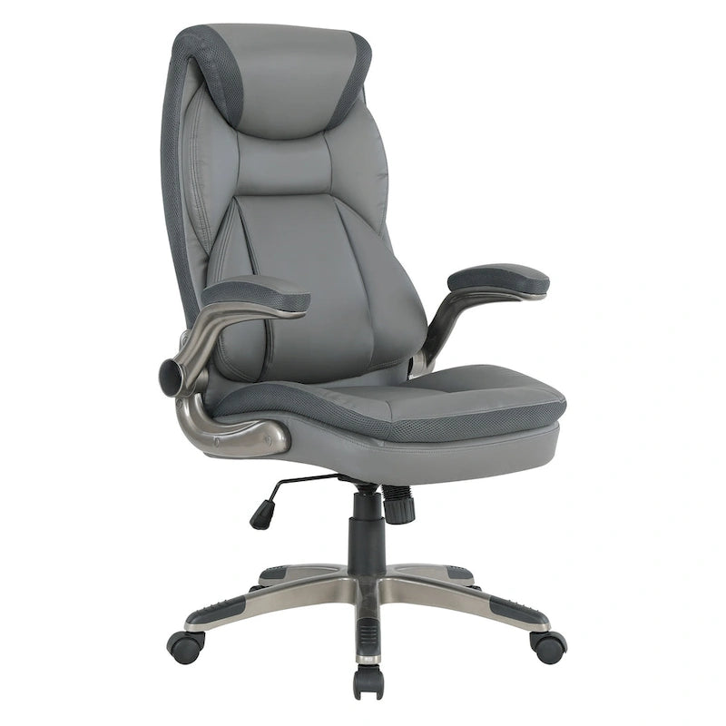 Fauteuil de bureau de direction en cuir reconstitué taupe / noir / anthracite, simple