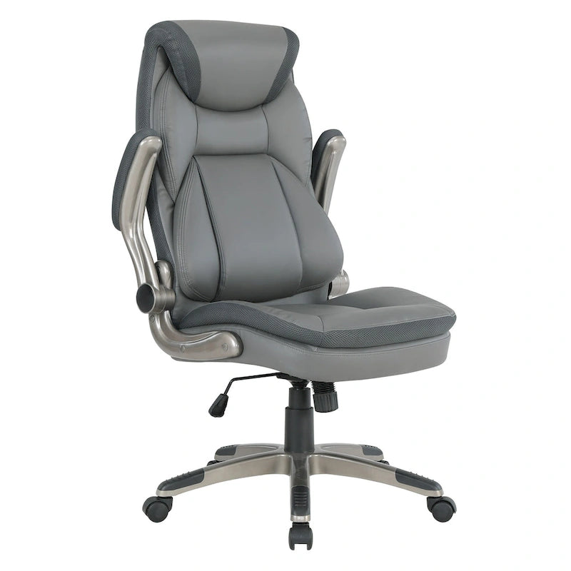 Fauteuil de bureau de direction en cuir reconstitué taupe / noir / anthracite, simple