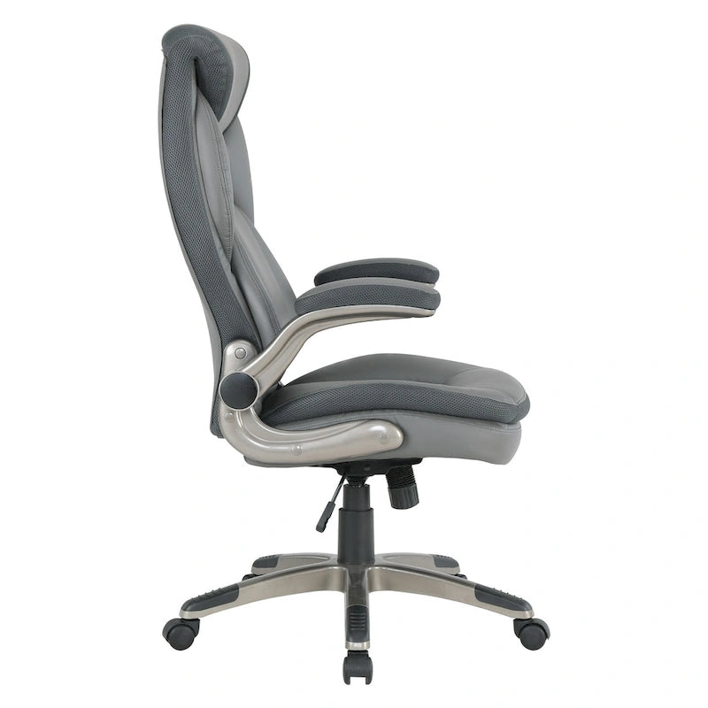 Fauteuil de bureau de direction en cuir reconstitué taupe / noir / anthracite, simple