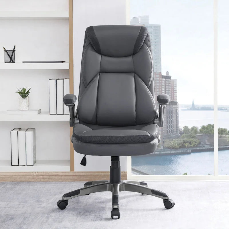 Fauteuil de bureau de direction en cuir reconstitué taupe / noir / anthracite, simple