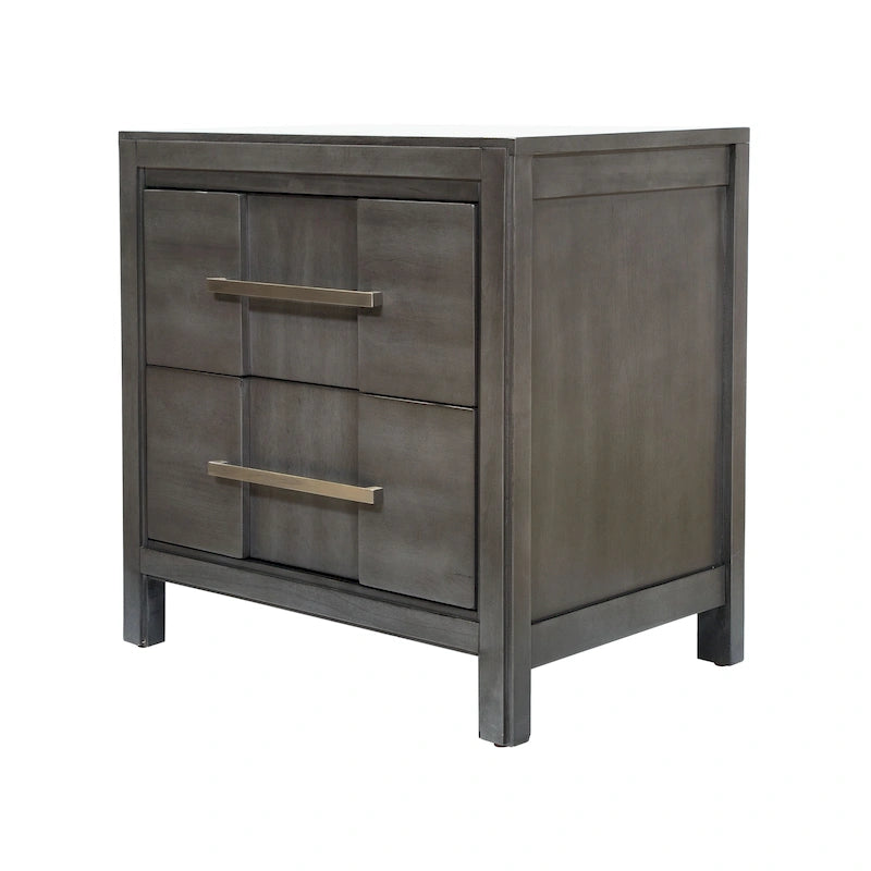 Table de chevet transitionnelle à 2 tiroirs Espresso / Gris / Chêne clair / Blanc, 1 personne