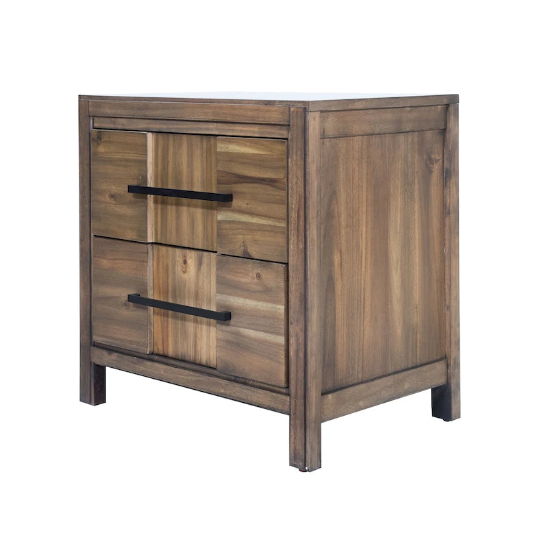 Table de chevet transitionnelle à 2 tiroirs Espresso / Gris / Chêne clair / Blanc, 1 personne