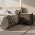 Table de chevet transitionnelle à 2 tiroirs Espresso / Gris / Chêne clair / Blanc, 1 personne