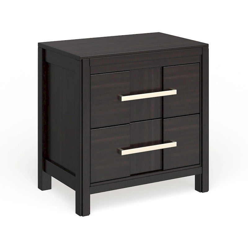Table de chevet transitionnelle à 2 tiroirs Espresso / Gris / Chêne clair / Blanc, 1 personne