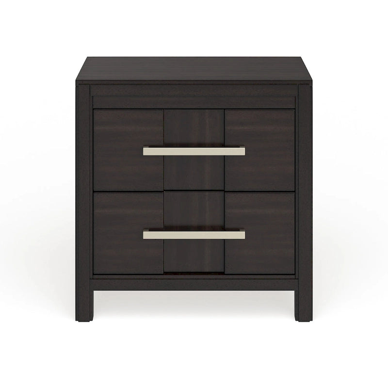 Table de chevet transitionnelle à 2 tiroirs Espresso / Gris / Chêne clair / Blanc, 1 personne