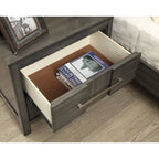 Table de chevet transitionnelle à 2 tiroirs Espresso / Gris / Chêne clair / Blanc, 1 personne