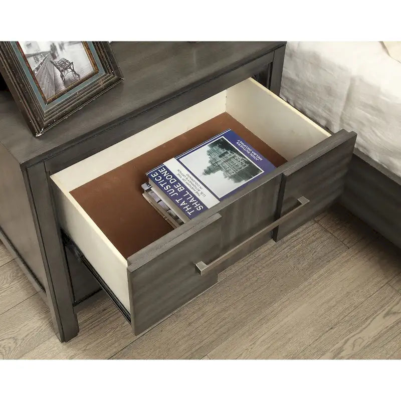 Table de chevet transitionnelle à 2 tiroirs Espresso / Gris / Chêne clair / Blanc, 1 personne