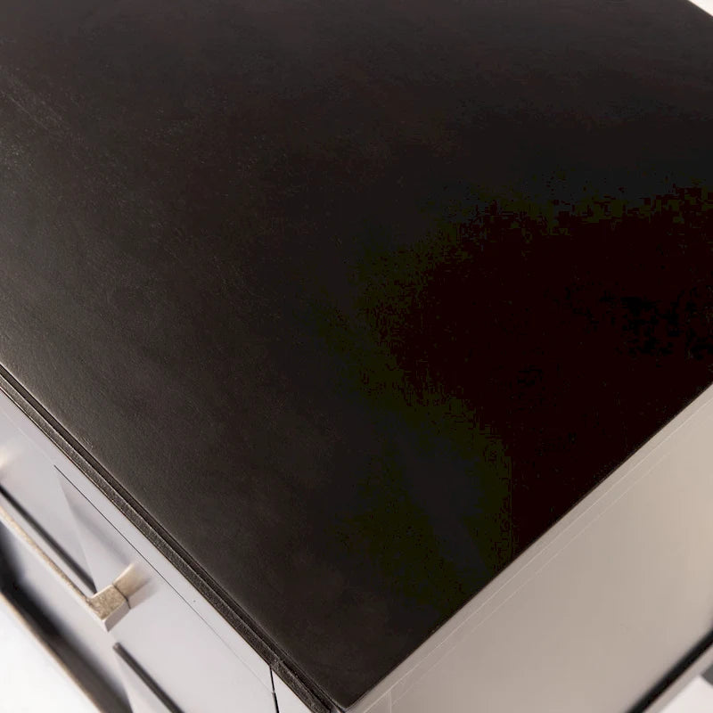 Table de chevet transitionnelle à 2 tiroirs Espresso / Gris / Chêne clair / Blanc, 1 personne