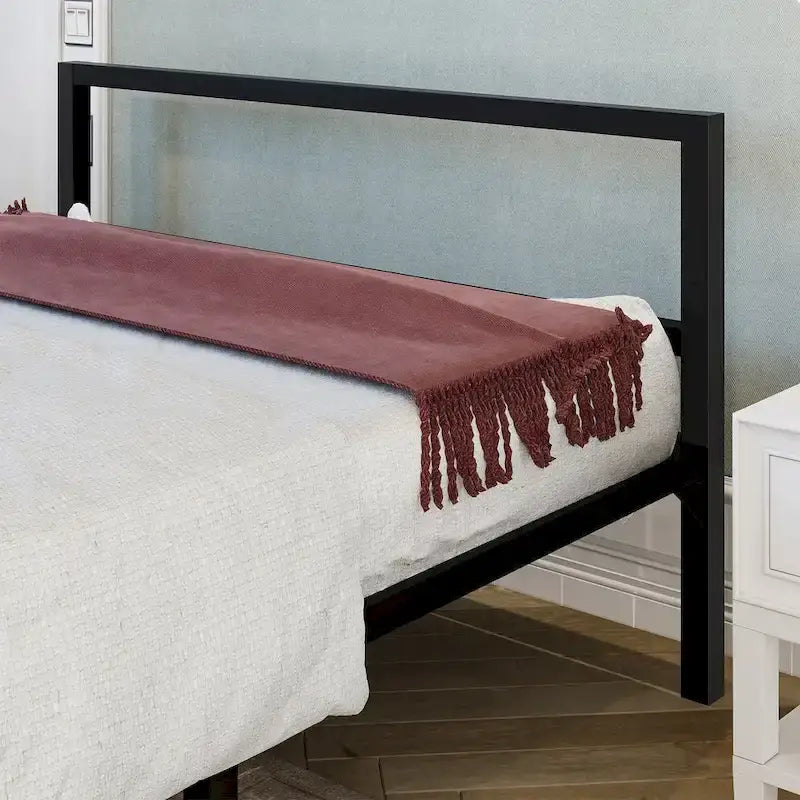 Cadre de lit plateforme en métal noir, style moderne, pour 1-2 personnes