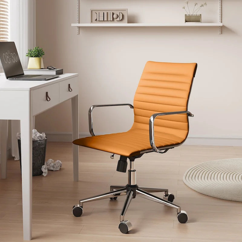 Chaise de bureau pivotante côtelée gris/blanc/noir/vert/marron avec accoudoirs, individuelle