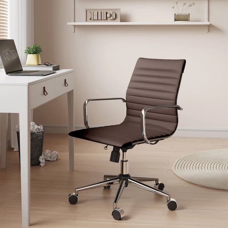 Chaise de bureau pivotante côtelée gris/blanc/noir/vert/marron avec accoudoirs, individuelle