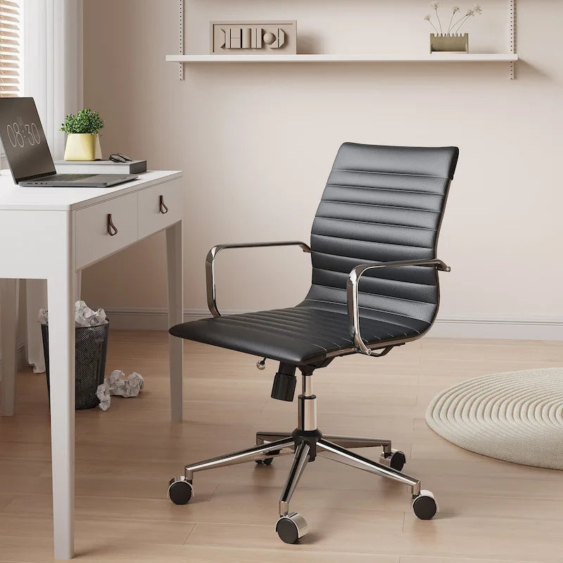 Chaise de bureau pivotante côtelée gris/blanc/noir/vert/marron avec accoudoirs, individuelle