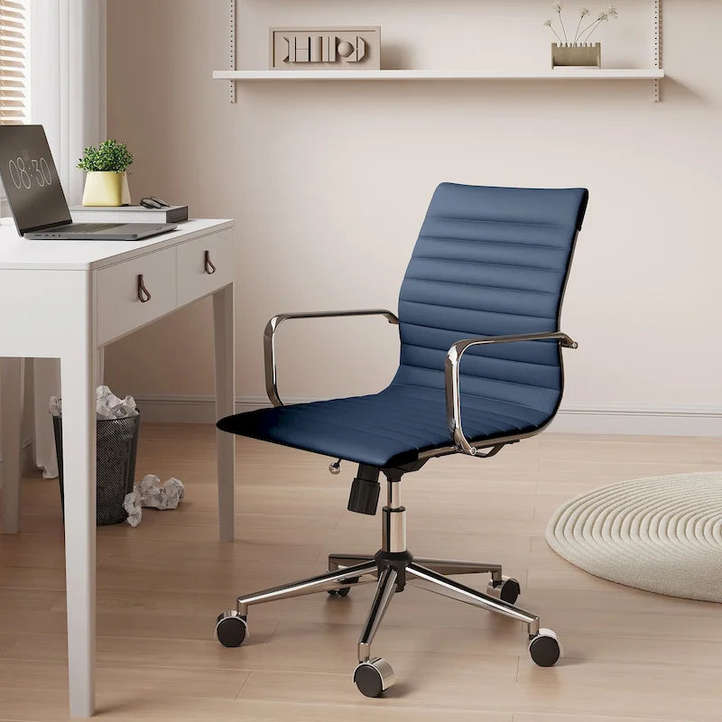 Chaise de bureau pivotante côtelée gris/blanc/noir/vert/marron avec accoudoirs, individuelle