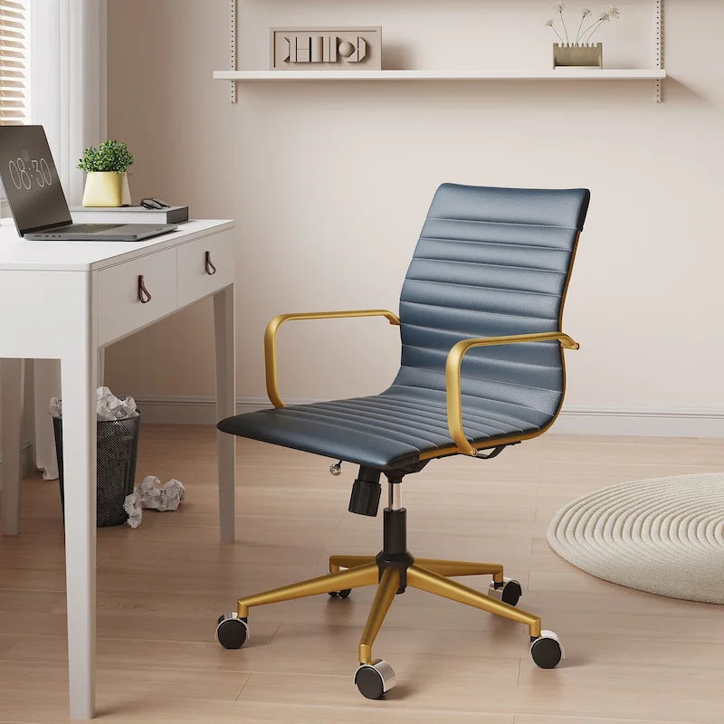 Chaise de bureau pivotante côtelée gris/blanc/noir/vert/marron avec accoudoirs, individuelle