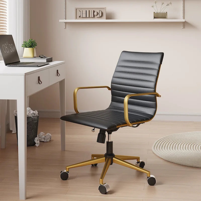 Chaise de bureau pivotante côtelée gris/blanc/noir/vert/marron avec accoudoirs, individuelle