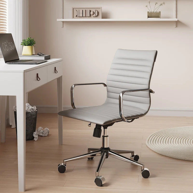 Chaise de bureau pivotante côtelée gris/blanc/noir/vert/marron avec accoudoirs, individuelle