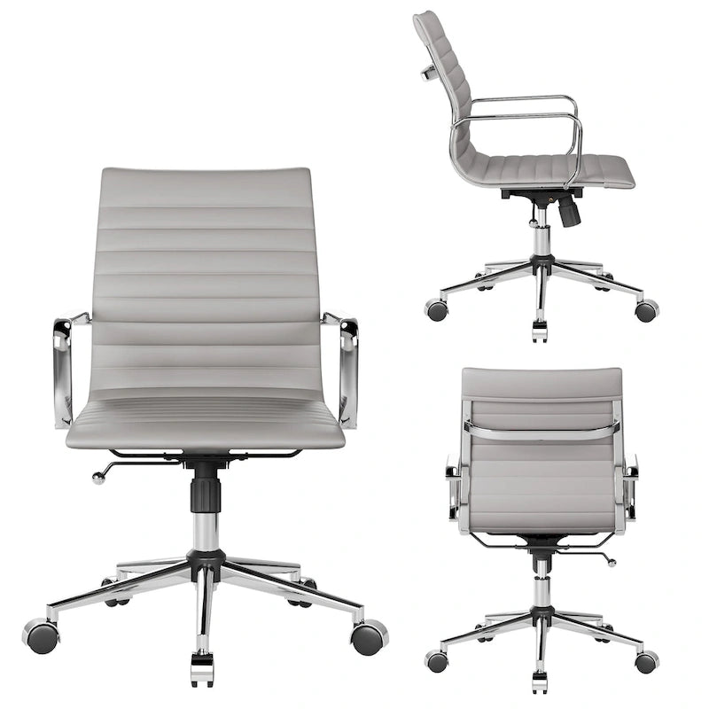 Chaise de bureau pivotante côtelée gris/blanc/noir/vert/marron avec accoudoirs, individuelle